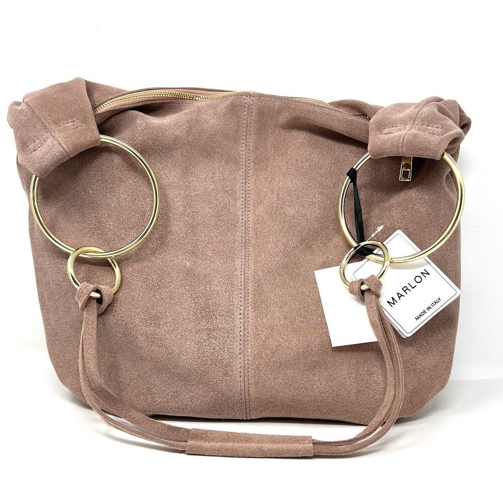 Marlon Suede Slouchy Hobo Shoulder Bag XL Xbody DUSTY PINK GOLD RINGS X-LARGE